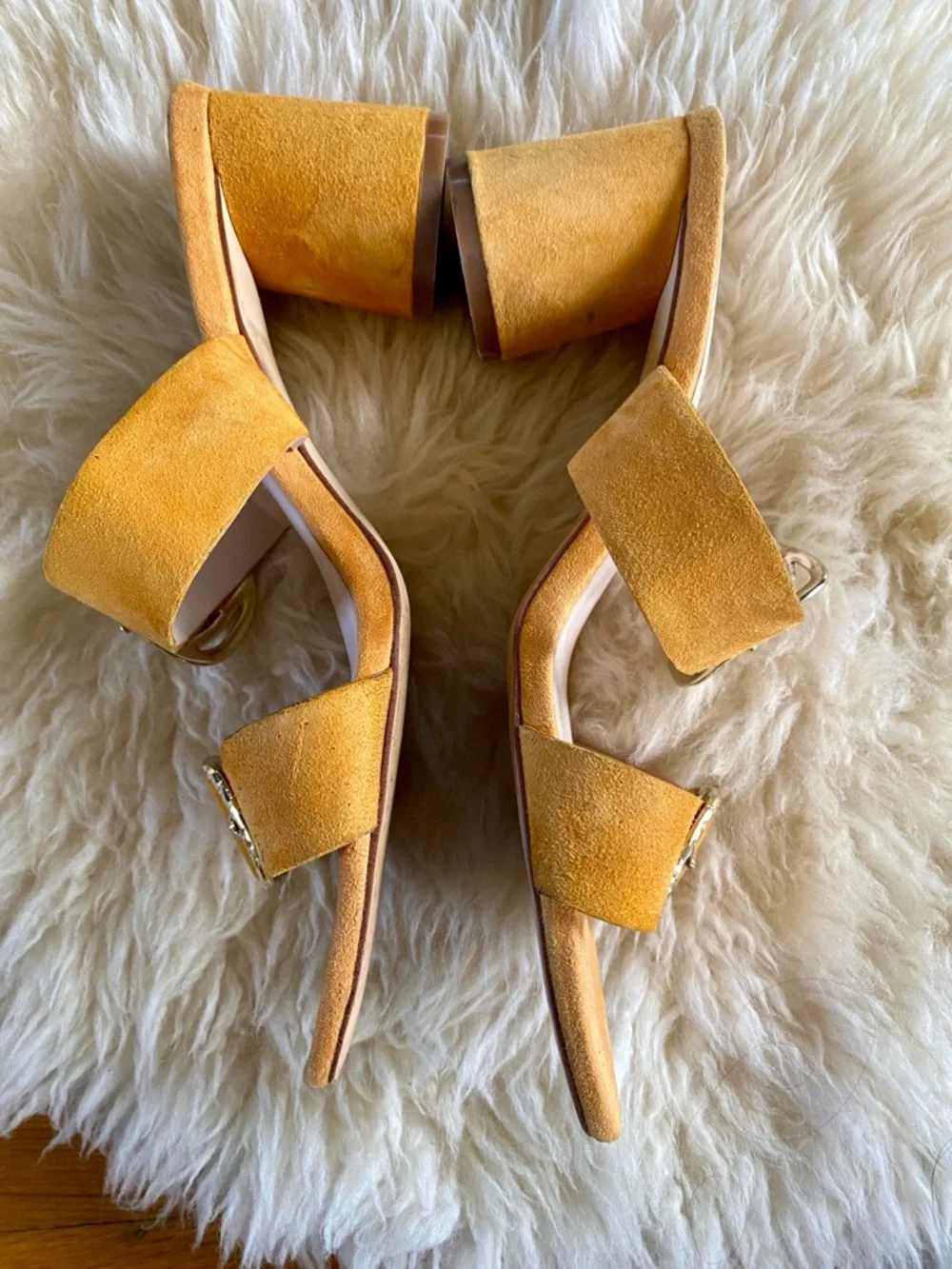 Zara block heel yellow sandal mules with buckle strap size 39 - Picture 5 of 9
